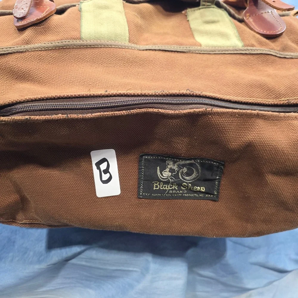 Vintage Black Sheep Brand Brown Heavy Canvas Duffle Leather Trim Travel Luggageu